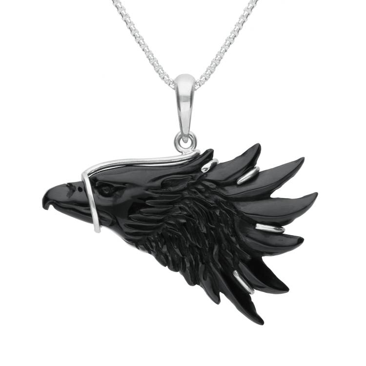 Sterling Silver Whitby Jet Carved Eagle Head Necklace
