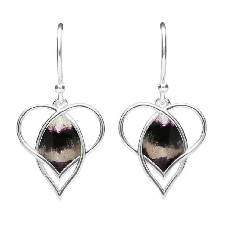 Sterling Silver Blue John Open Heart Twist Drop Earrings - Silver