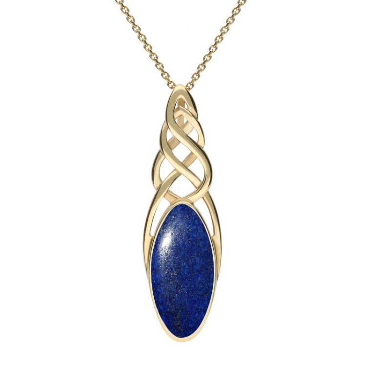 9ct Yellow Gold Lapis Lazuli Long Marquise Celtic Necklace - Option1 Value