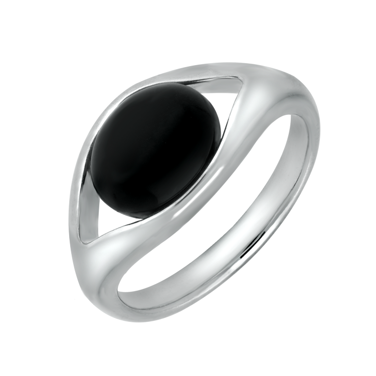 Sterling Silver Whitby Jet Oval Eye Ring