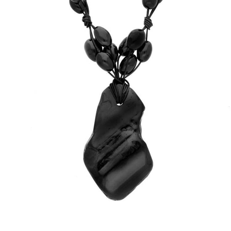 Whitby Jet Rough Oblong and Oval Bead Cord Necklace
