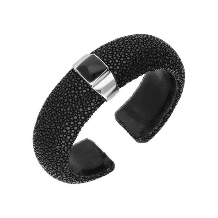 Sterling Silver Whitby Jet Stingray Unique Black Bangle