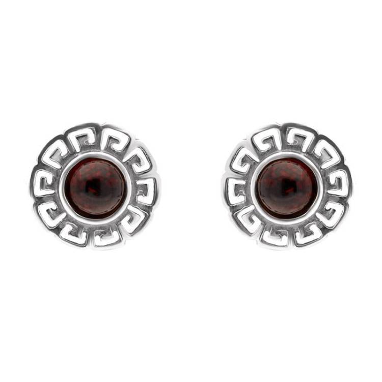 Sterling Silver Amber Greek Style Stud Earrings - Silver