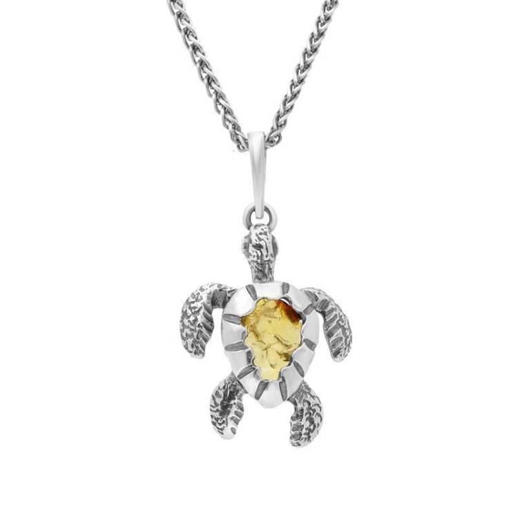 Sterling Silver Amber Tiny Turtle Necklace
