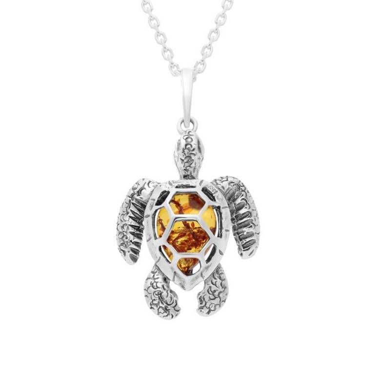 Sterling Silver Amber Small Tortoise Necklace