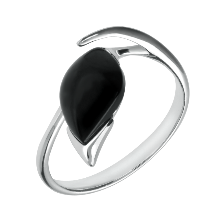 Sterling Silver Whitby Jet Pear Wave Shank Ring