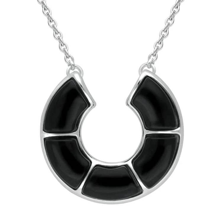 Sterling Silver Whitby Jet Five Stone Circle Necklace - Silver