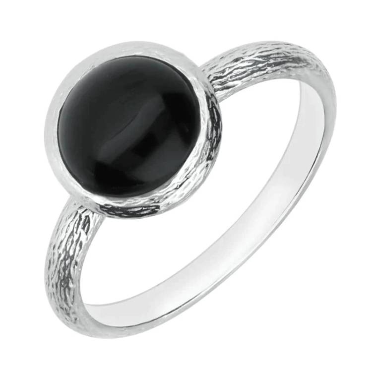Sterling Silver Whitby Jet Round Solid Edge Ring