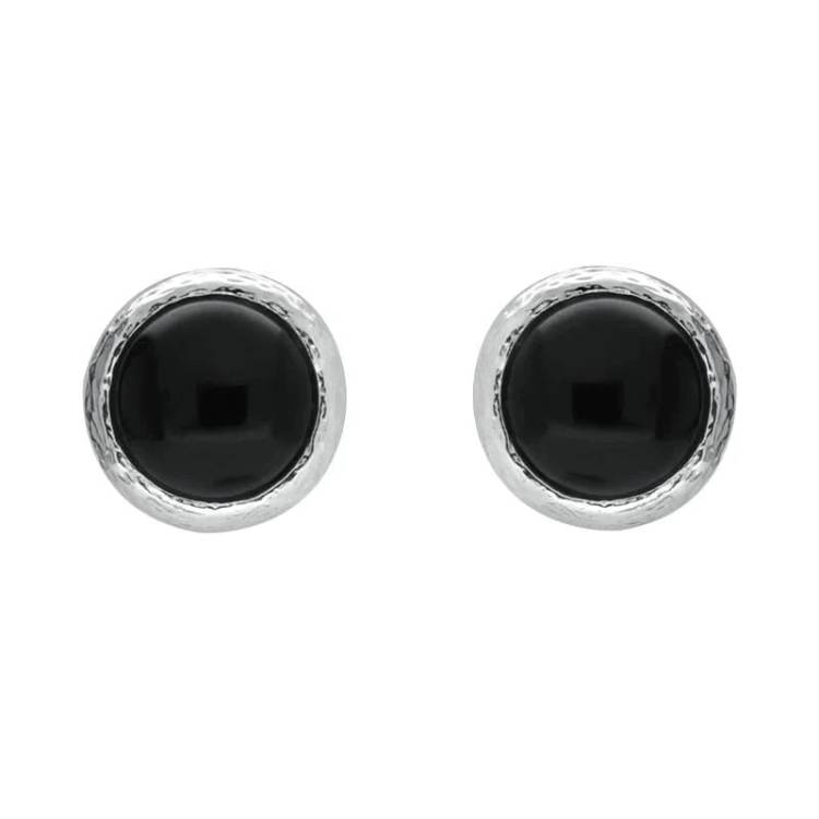 Sterling Silver Whitby Jet Round Solid Edge Earrings