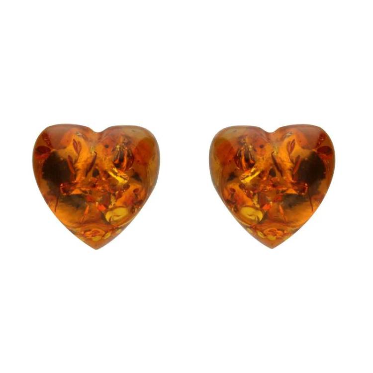 Sterling Silver Amber Heart Stud Earrings - Silver