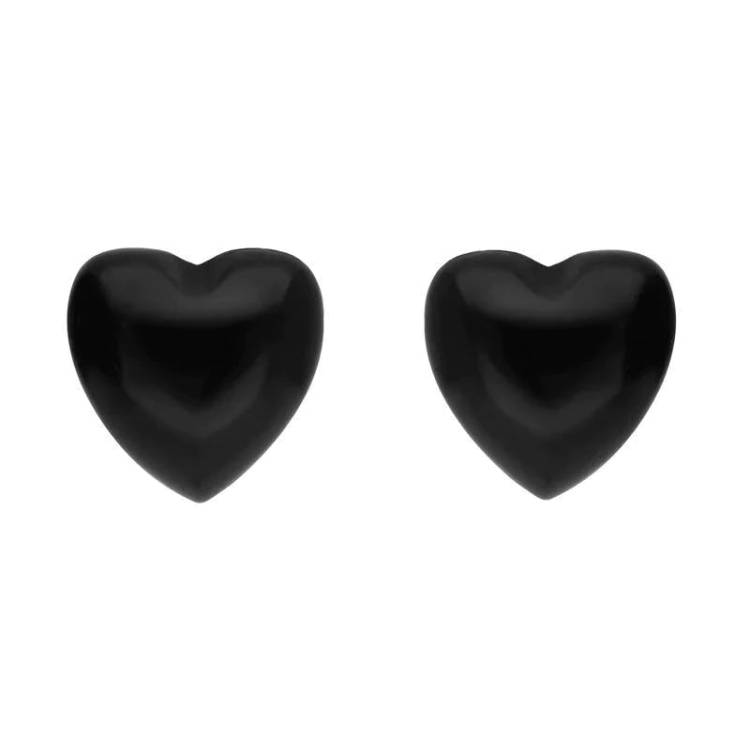 Sterling Silver Whitby Jet Heart Stud Earrings - Silver