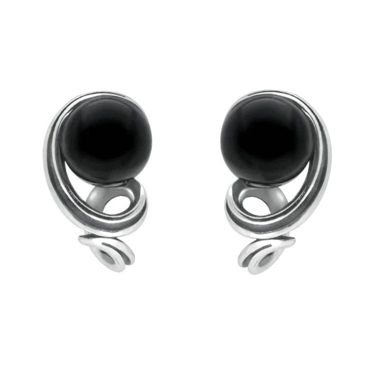 Sterling Silver Whitby Jet Round Twist Stud Earrings