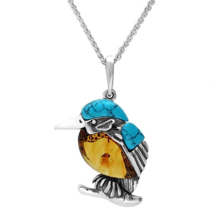 Sterling Silver Amber Turquoise Medium Kingfisher Necklace