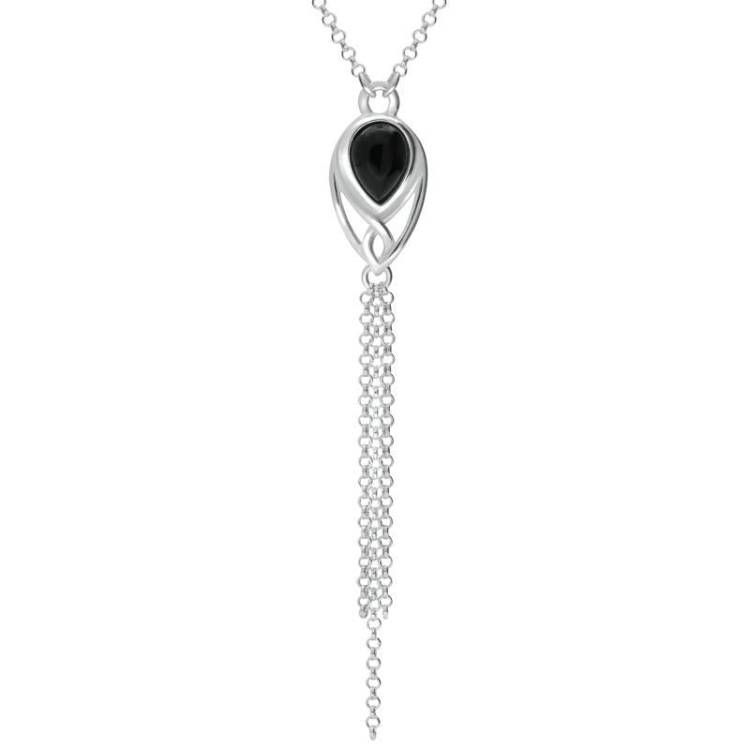 Sterling Silver Whitby Jet Celtic Pear Chain Drop Necklace