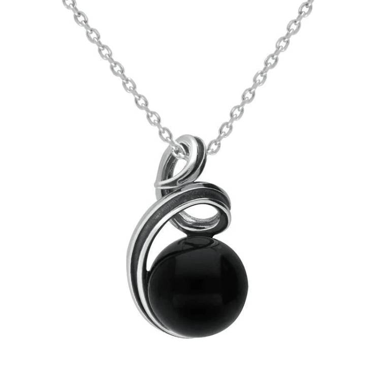 Sterling Silver Whitby Jet Round Stone Open Loop Top Necklace