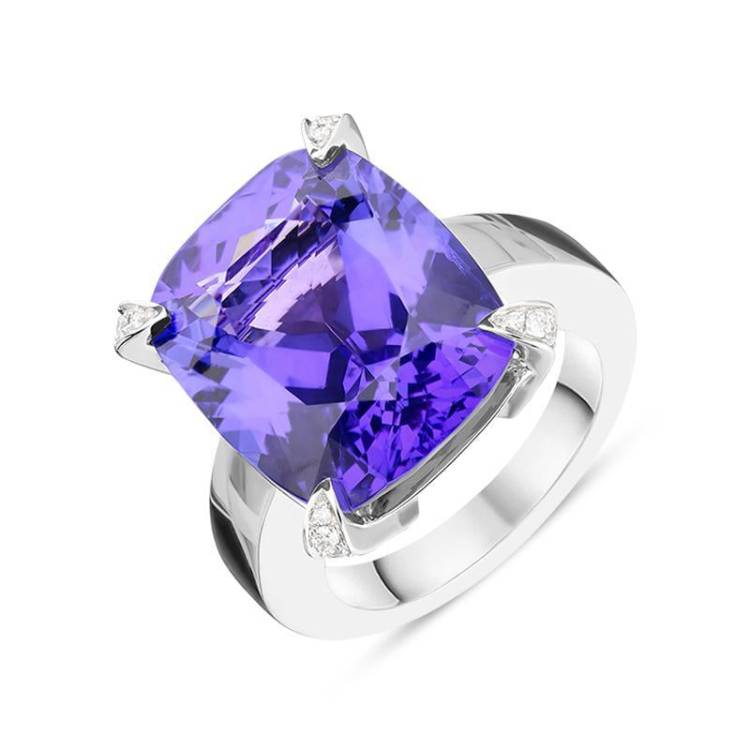 Platinum 16.40ct Tanzanite 0.47ct Diamond Cushion Cut Ring