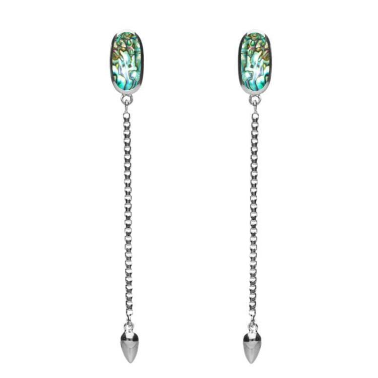 Sterling Silver Abalone Lineaire Long Drop Stud Earrings