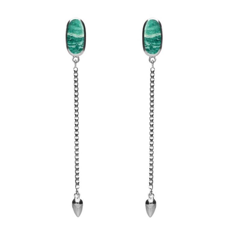 Sterling Silver Amazonite Lineaire Long Drop Stud Earrings