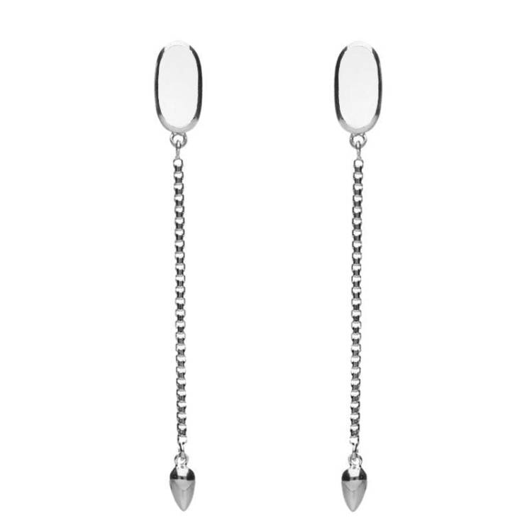 Sterling Silver Bauxite Lineaire Long Drop Stud Earrings