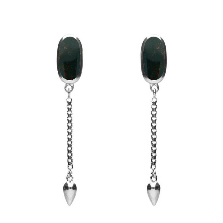 Sterling Silver Bloodstone Lineaire Medium Drop Stud Earrings