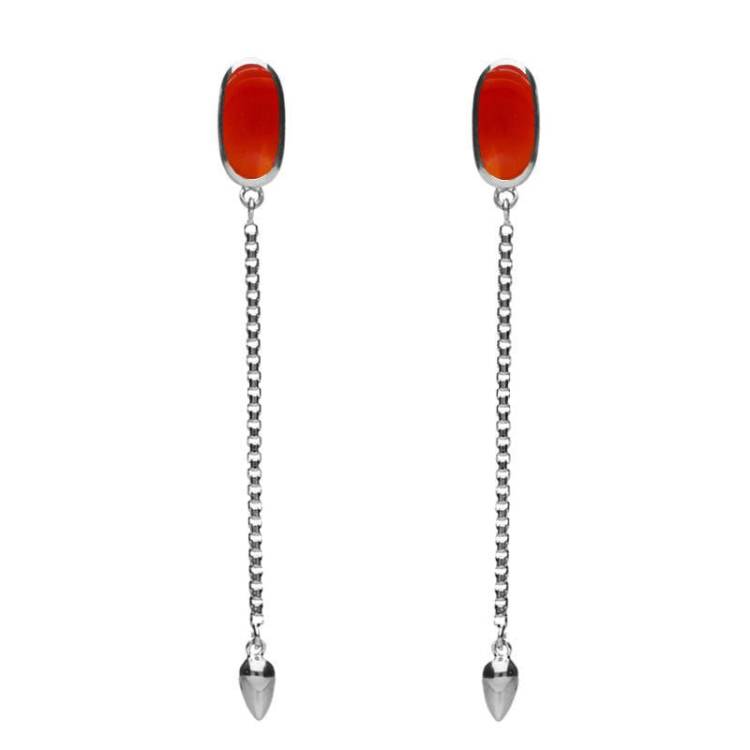 Sterling Silver Carnelian Lineaire Long Drop Stud Earrings
