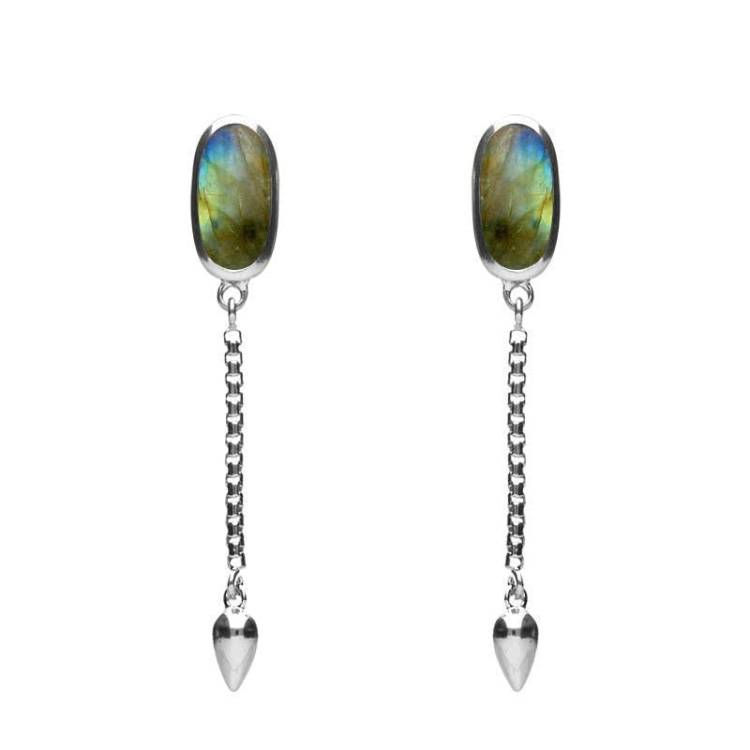 Sterling Silver Labradorite Lineaire Medium Drop Stud Earrings