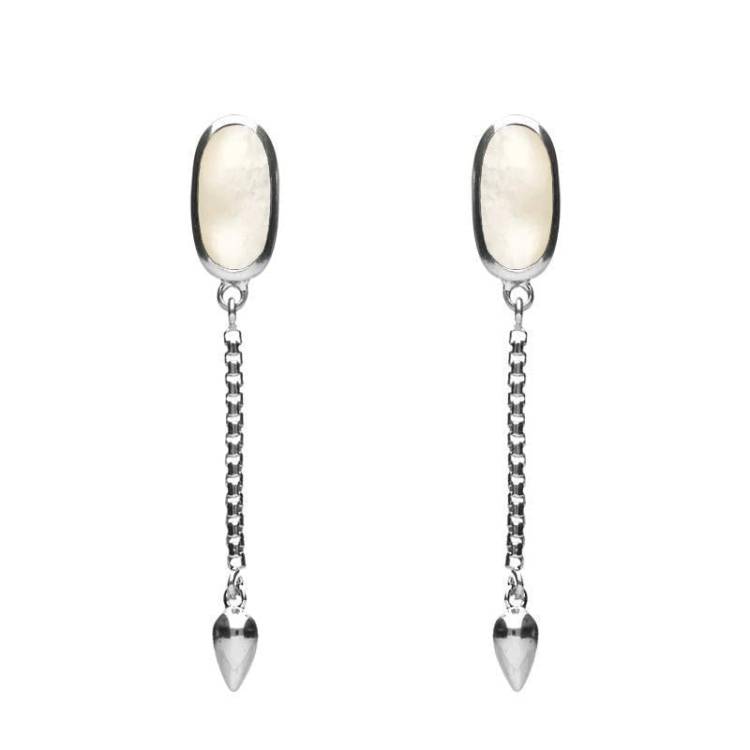Sterling Silver White Mother of Pearl Lineaire Medium Drop Stud Earrings