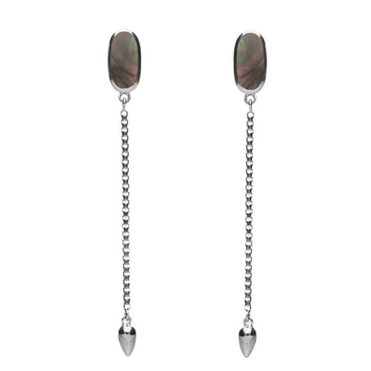 Sterling Silver Dark Mother Of Pearl Lineaire Long Drop Stud Earrings