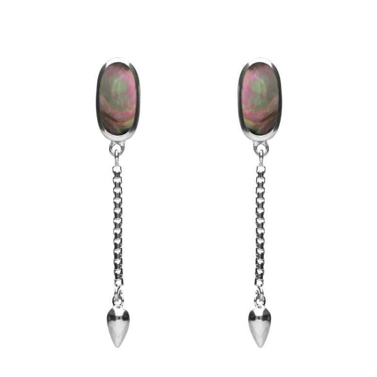 Sterling Silver Dark Mother of Pearl Lineaire Medium Drop Stud Earrings