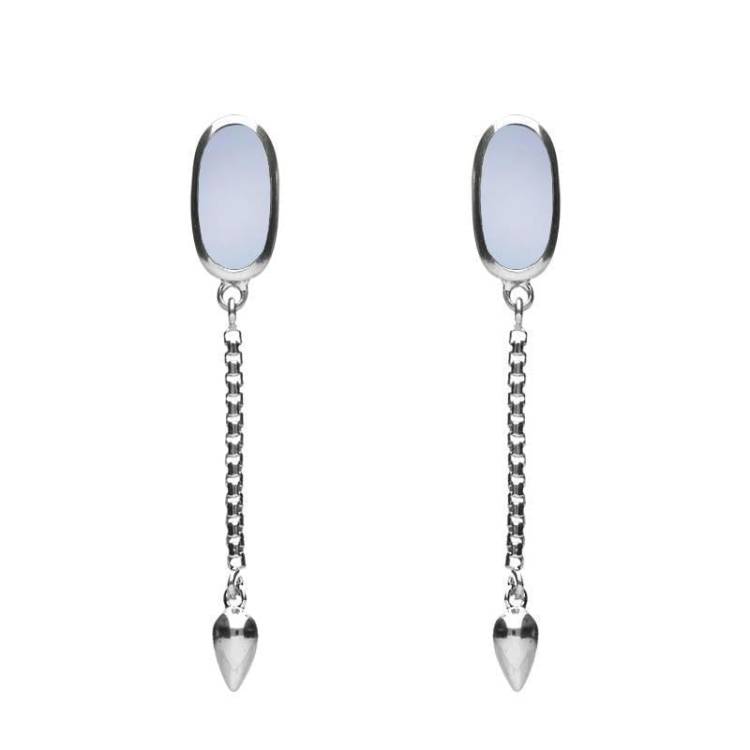 Sterling Silver Chalcedony Lineaire Medium Drop Stud Earrings