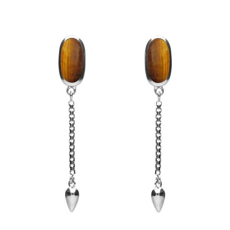 Sterling Silver Tigers Eye Lineaire Medium Drop Stud Earrings