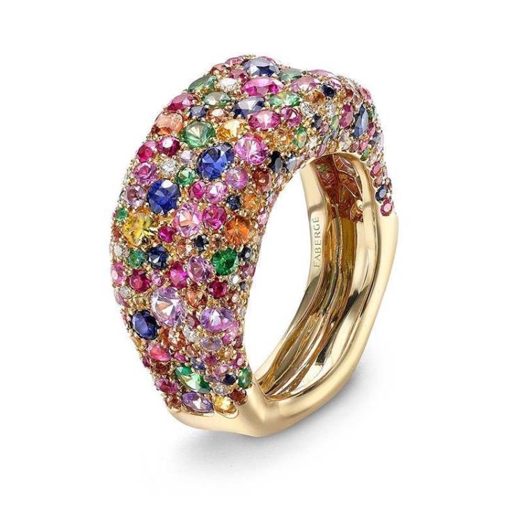 Faberge Emotion 18ct Yellow Gold Multi-Coloured Thin Ring - 51