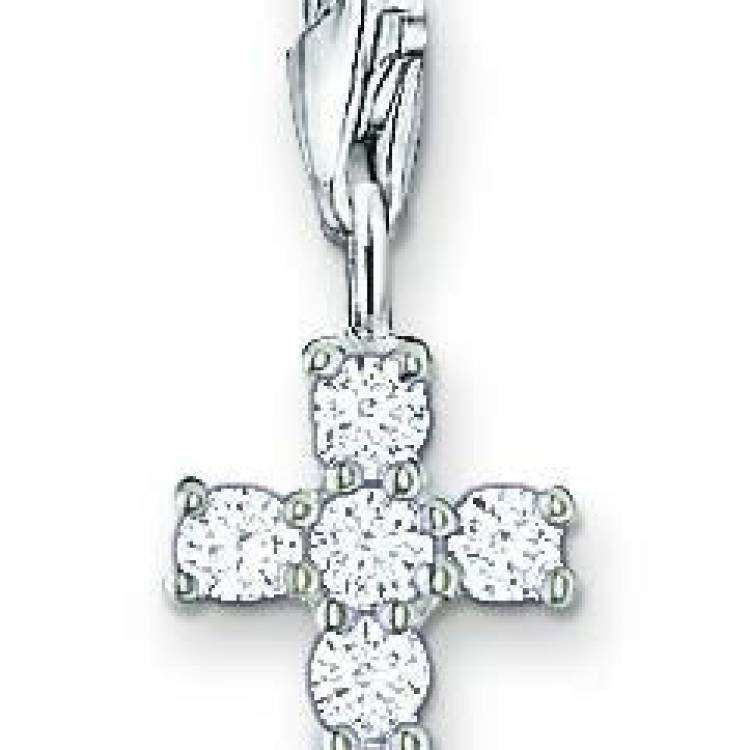 Thomas Sabo Charm Club Sterling Silver Cubic Zirconia Cross Charm - Silver