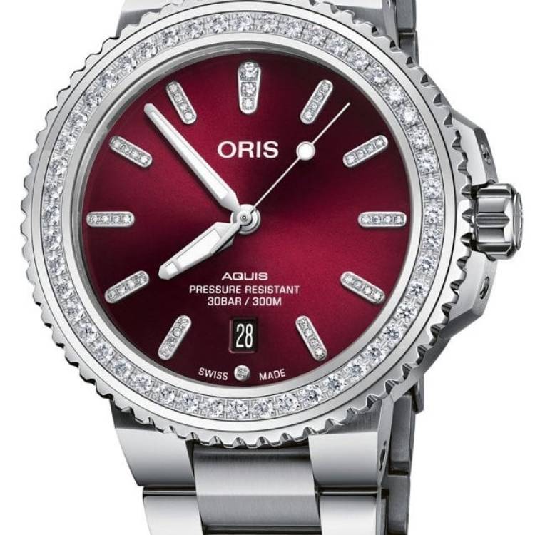 Oris Watch Aquis Date Diamond Red Bracelet