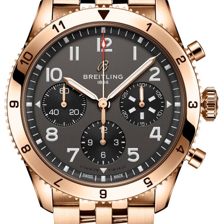 Breitling Watch Classic AVI Chronograph 42 P-51 Mustang Red Gold Bracelet