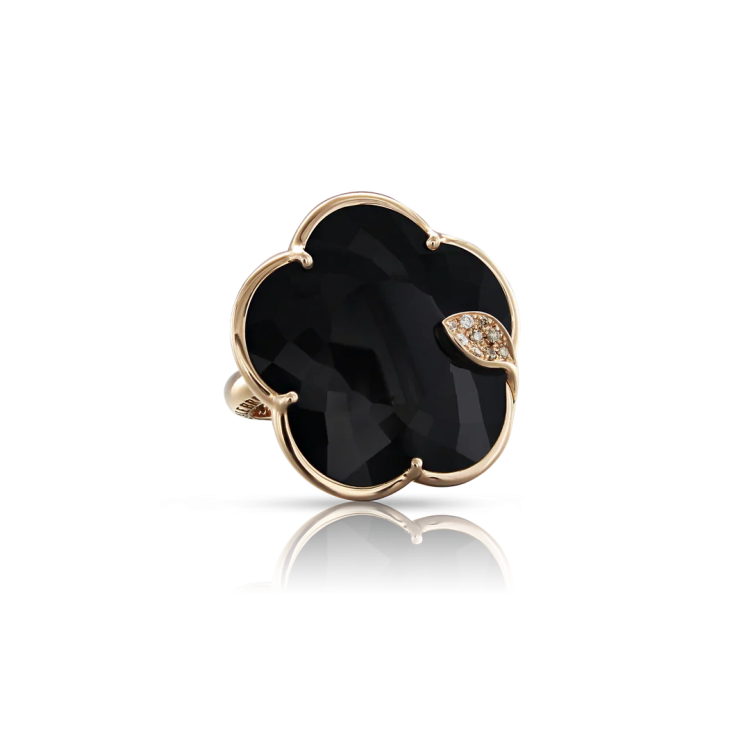 Pasquale Bruni Ton Joli 18ct Rose Gold White and Champagne Diamond Onyx Ring - 17-(57)