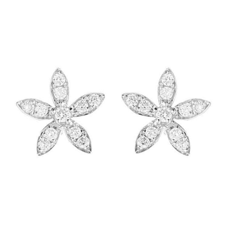18ct White Gold 0.25ct Diamond Flower Petal Stud Earrings - Option1 Value White Gold