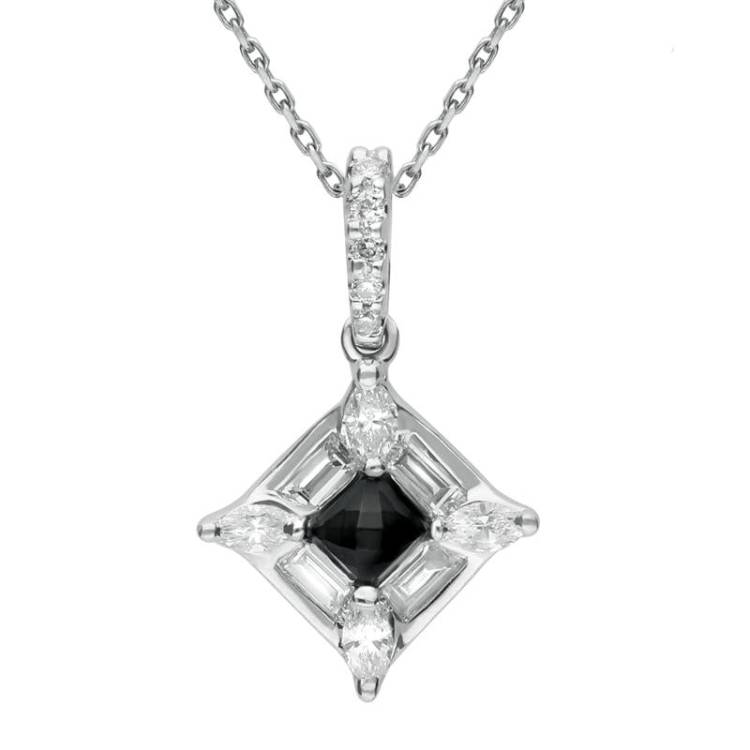 18ct White Gold Whitby Jet 0.37ct Diamond Square Necklace - White Gold