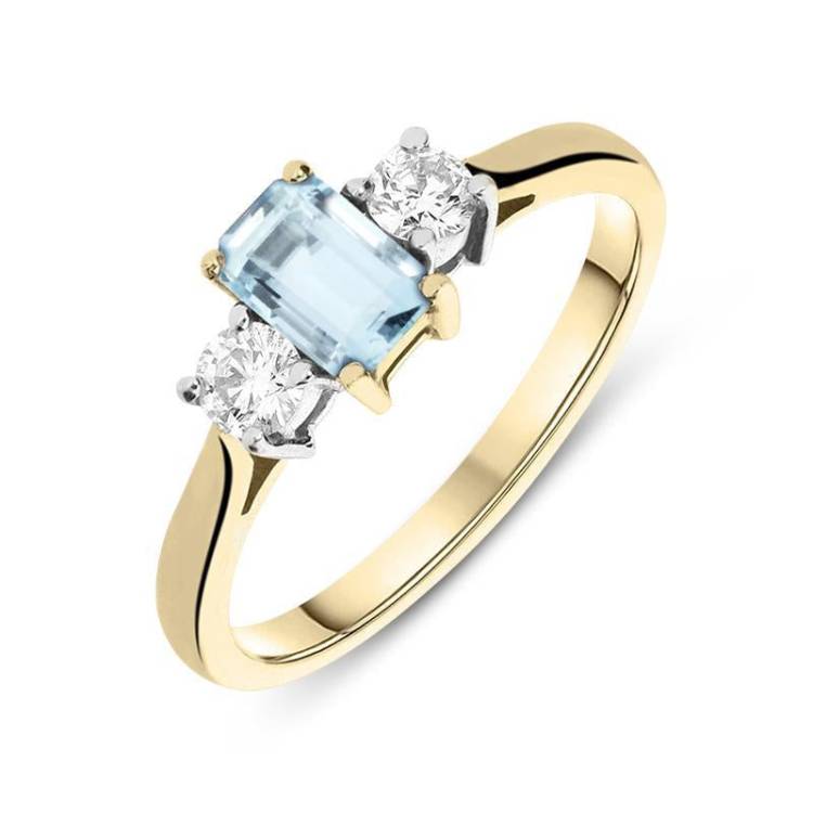 18ct Yellow Gold Aquamarine and Diamond Emerald Cut Ring - Option1 Value Yellow Gold