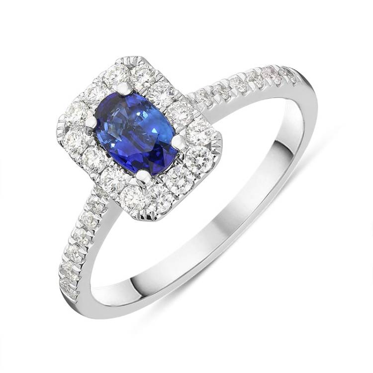 18ct White Gold 0.52ct Sapphire and Diamond Emerald Shape Ring - White Gold