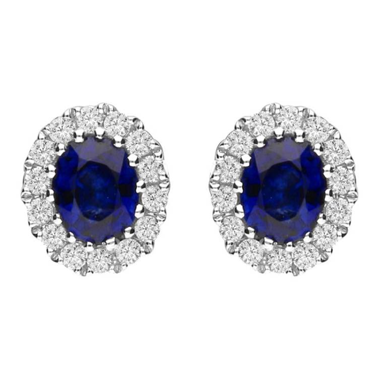 18ct White Gold Sapphire and Diamond Oval Cluster Earrings - Option1 Value White Gold