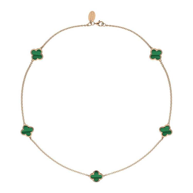 18ct Rose Gold Malachite Bloom Four Leaf Clover Necklace