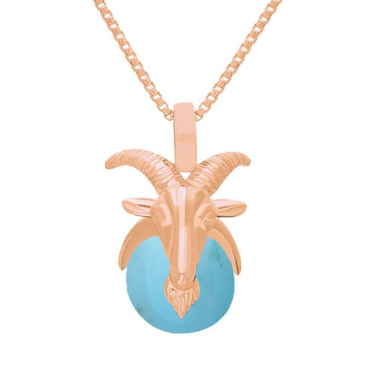 18ct Rose Gold Turquoise Zodiac Capricorn 9mm Bead Pendant - Rose Gold