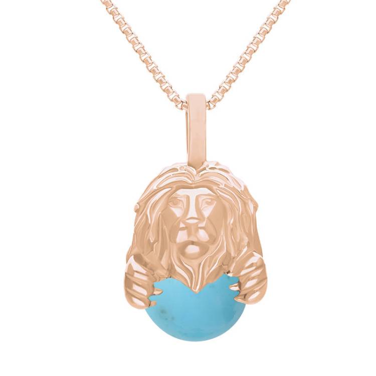 18ct Rose Gold Turquoise Zodiac Leo 10mm Bead Pendant - Rose Gold