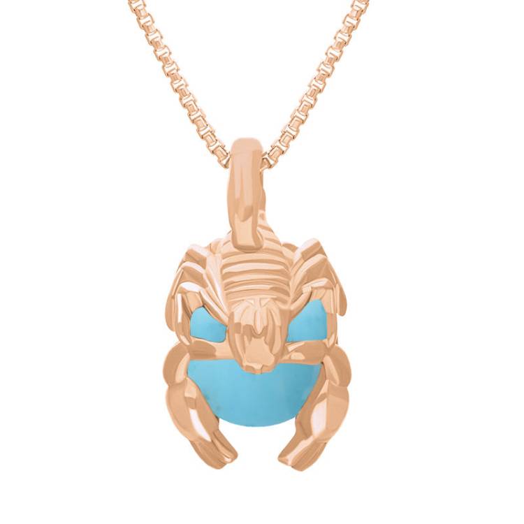 18ct Rose Gold Turquoise Zodiac Scorpio 9mm Bead Pendant - Rose Gold