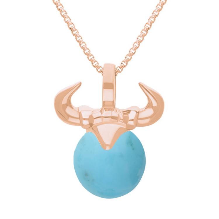 18ct Rose Gold Turquoise Zodiac Taurus 10mm Bead Pendant - Rose Gold