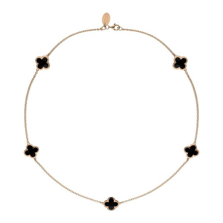 18ct Rose Gold Whitby Jet Bloom Four Leaf Clover Necklace