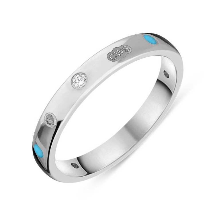 18ct White Gold 0.06ct Diamond Turquoise King's Coronation Hallmark 3mm Ring - X