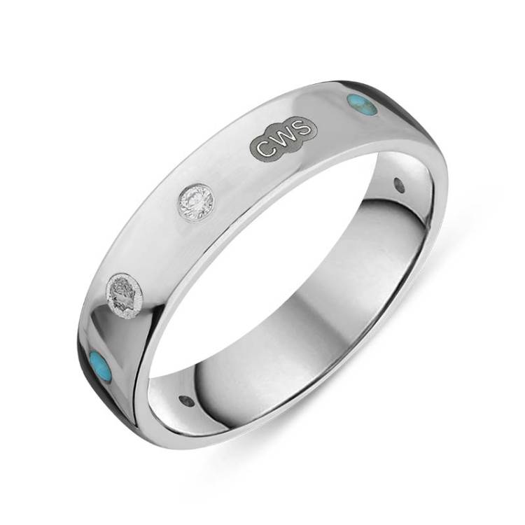 18ct White Gold 0.08ct Diamond Turquoise King's Coronation Hallmark 5mm Ring - I