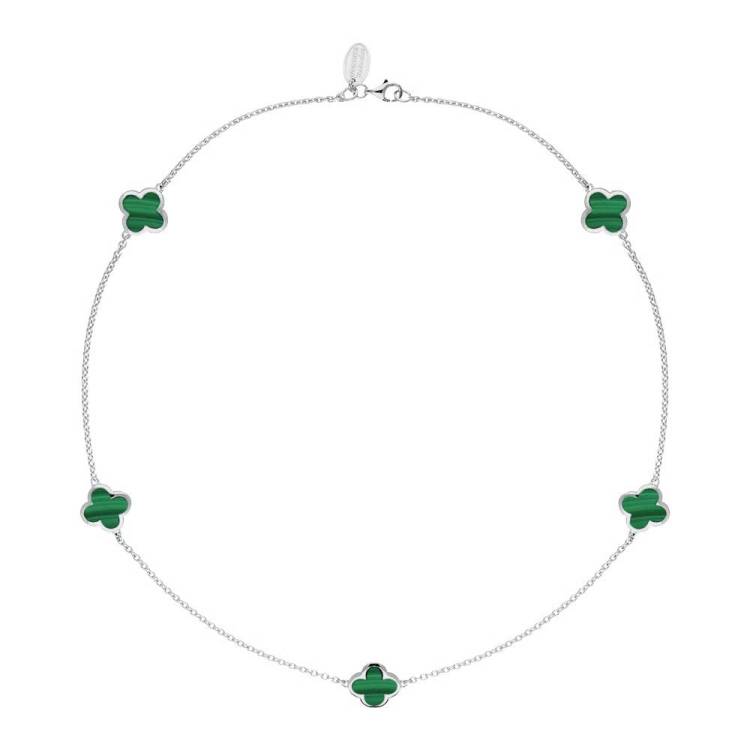 18ct White Gold Malachite Bloom Four Leaf Clover Necklace